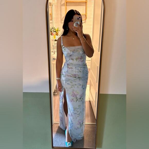 House of CB Lini Blue Floral Print Mesh Maxi Dress XL - Picture 3 of 11